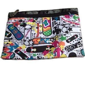 LeSportsac Skateboard Peace Sign Graffiti Mini Pouch Bag 7.5 x 9.5 inches